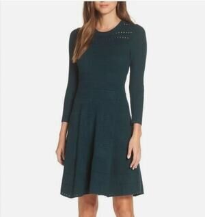 Eliza J Green Long Sleeve Sweater Dress Knee Length Exposed back zipper Sz 3XL